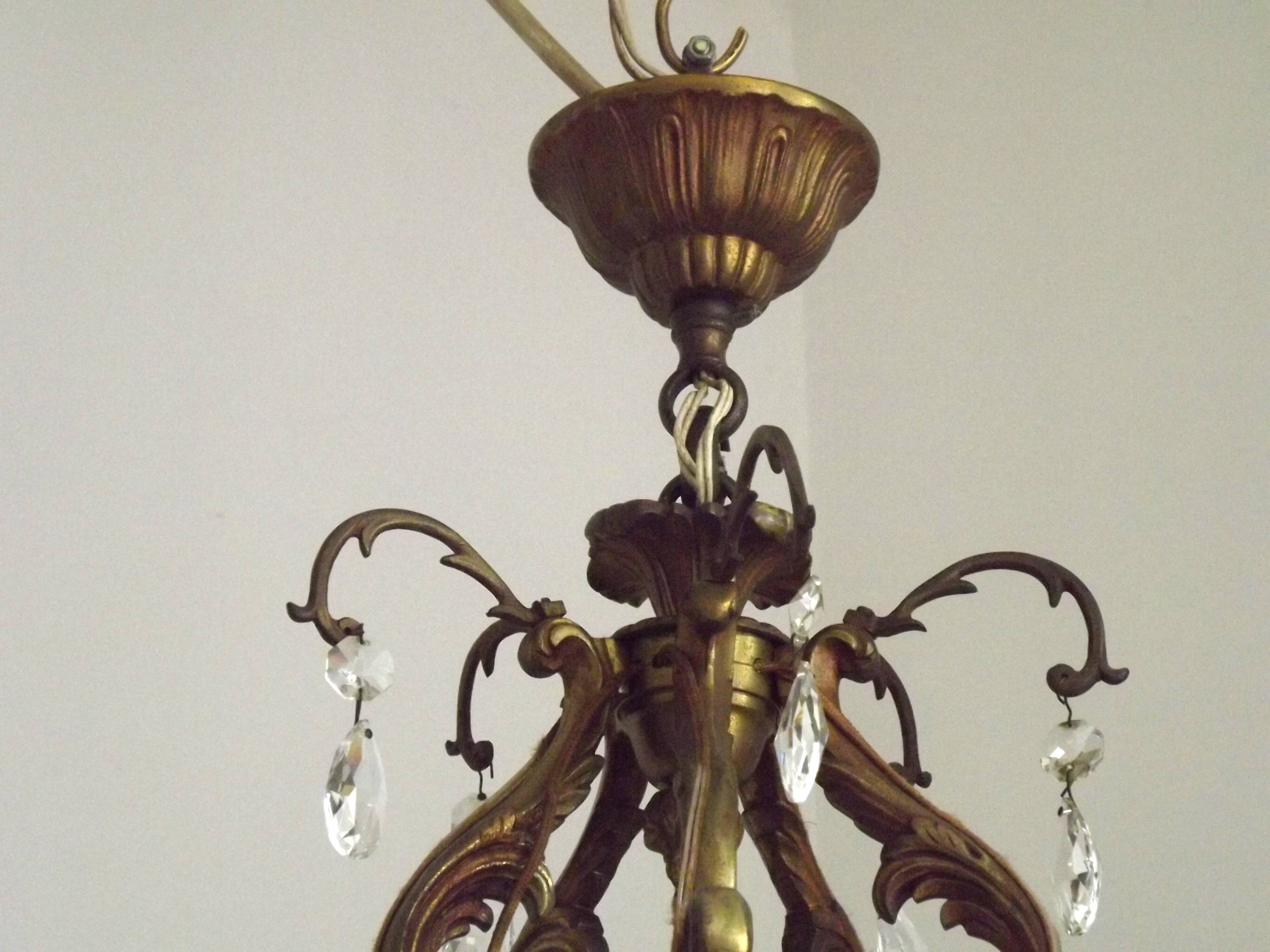 10 Light 5 Sided Bronze and Crystal Cage Chandelier