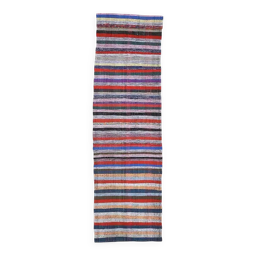 Vintage Turkish Hand-Knotted Wool Cotton Red Kilim Runner Rug 100x335