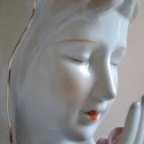 Virgin Mary statue bust in polychrome porcelain Virgin with crown of roses