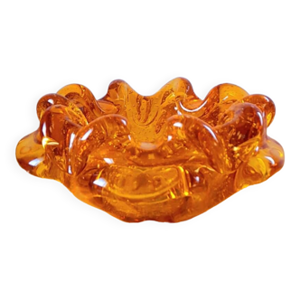 Cendrier en verre ambré de Murano 70s