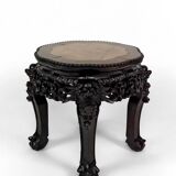 Asian wooden stand carved with Demons, marble top, Indochina, circa 1880