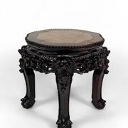 Asian wooden stand carved with Demons, marble top, Indochina, circa 1880