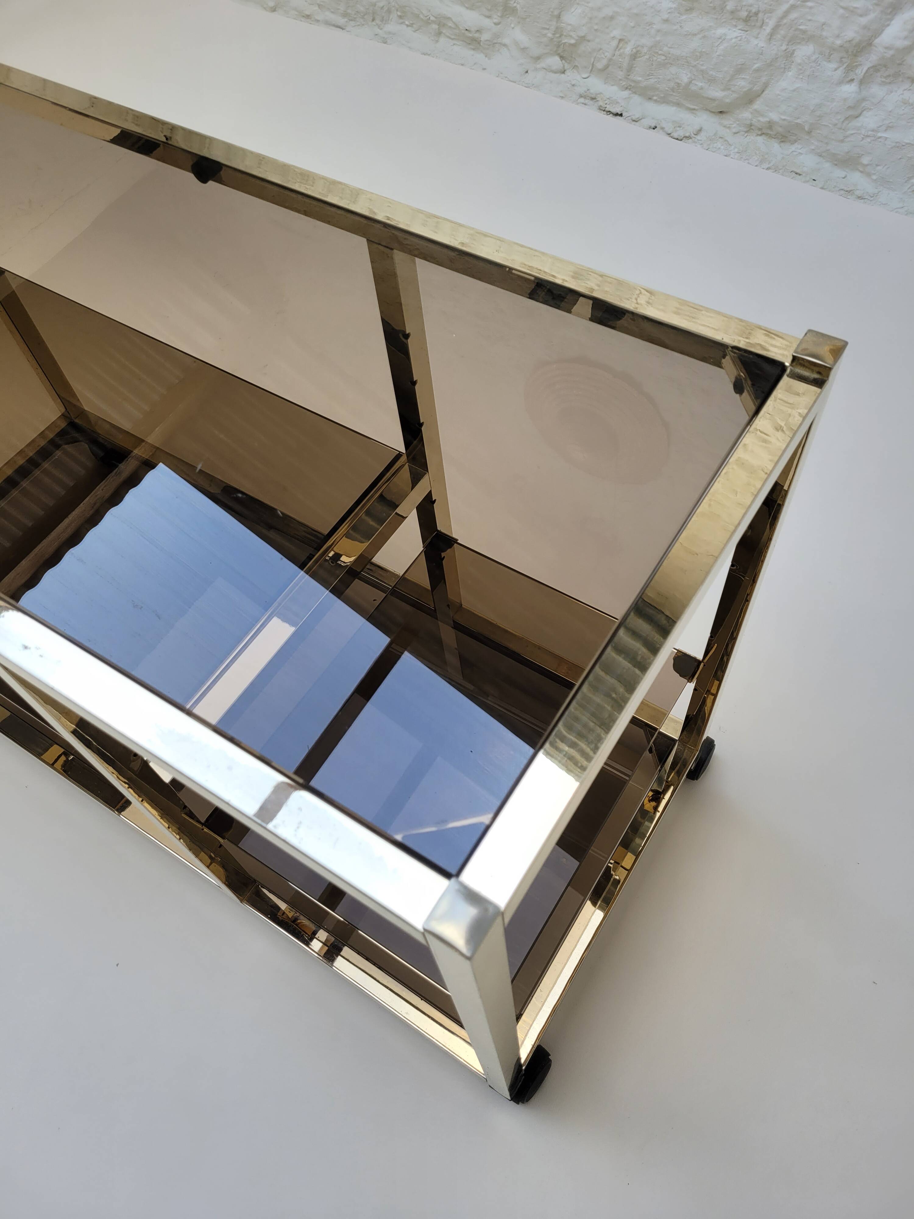 70s glass and gold metal TV stand coffee table