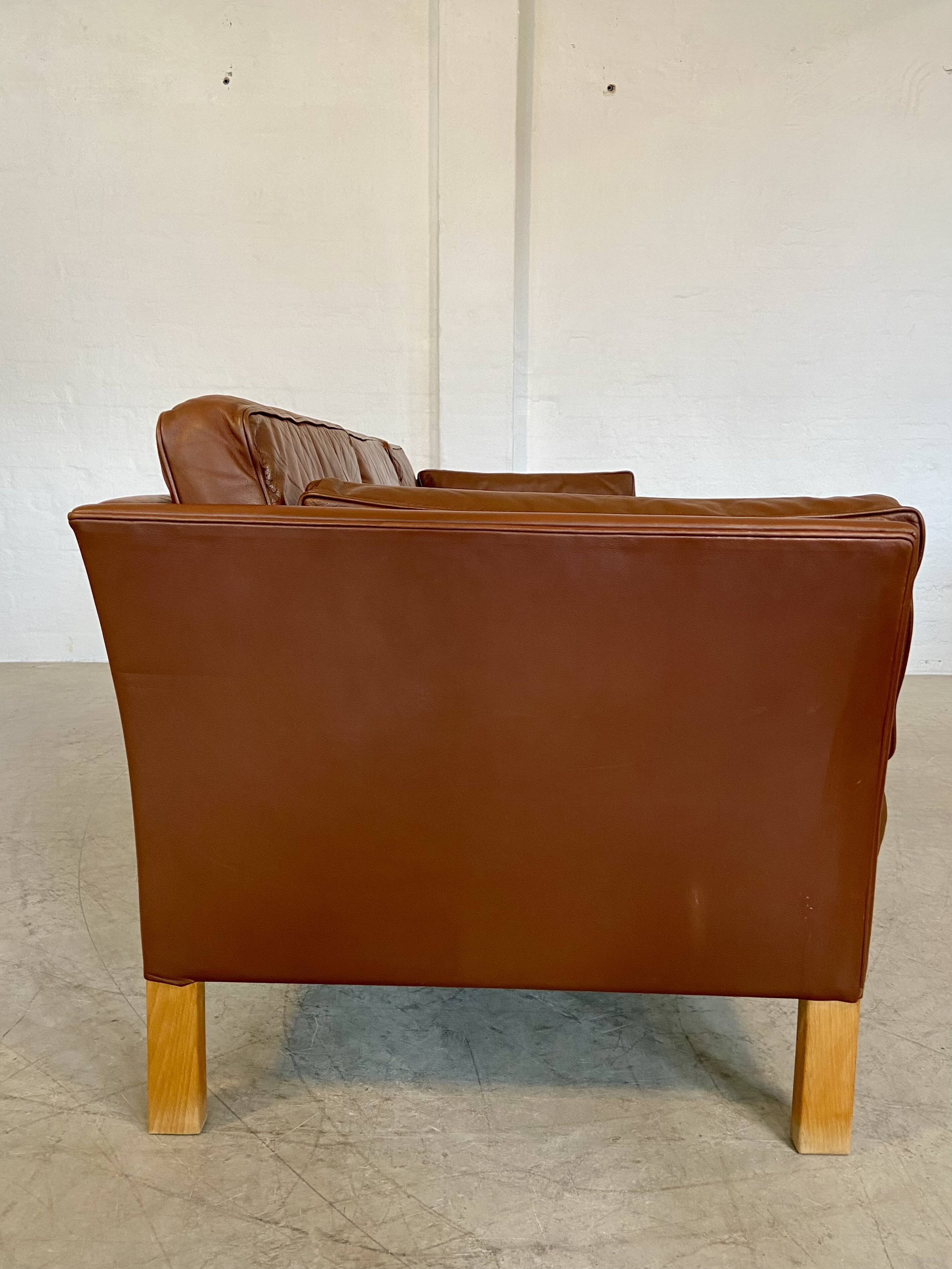 Vintage danish mid century mogens hansen 3 person cognac leather sofa 1960,s