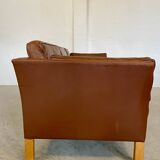 Vintage danish mid century mogens hansen 3 person cognac leather sofa 1960,s