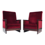 2 red velvet Amsterdam School Art Deco chairs, The Netherlands, 1930s