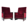 2 red velvet Amsterdam School Art Deco chairs, The Netherlands, 1930s