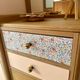 Asymmetrical floral wardrobe, natural oak & powder pink