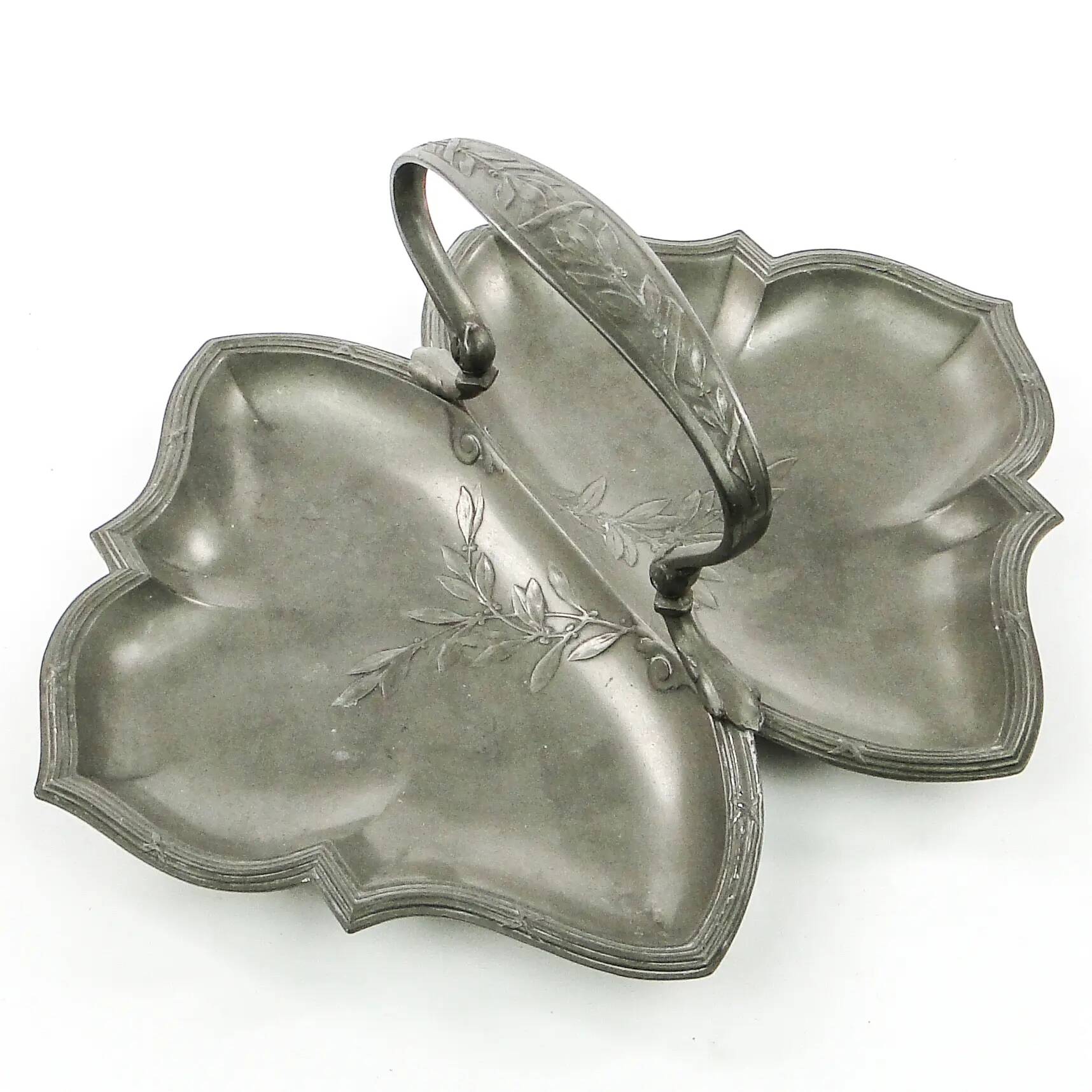 Art Nouveau appetiser cabaret, pewter, Germany, early 20th century