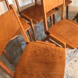 Set of 6 vintage wooden stackable chairs compass legs Germany 1960's