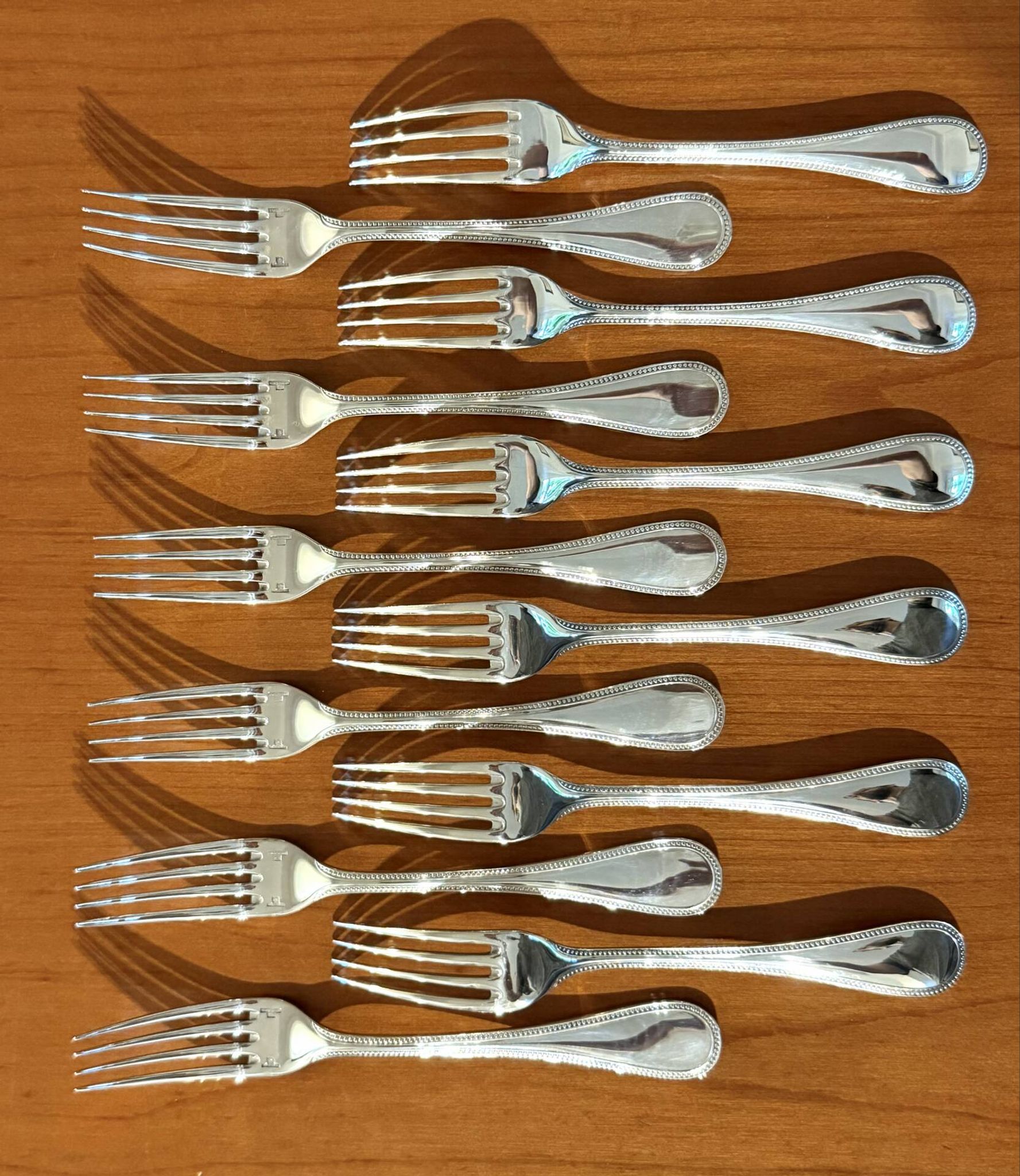 Christofle pearls, dessert cutlery 12 forks 12 spoons 17cm