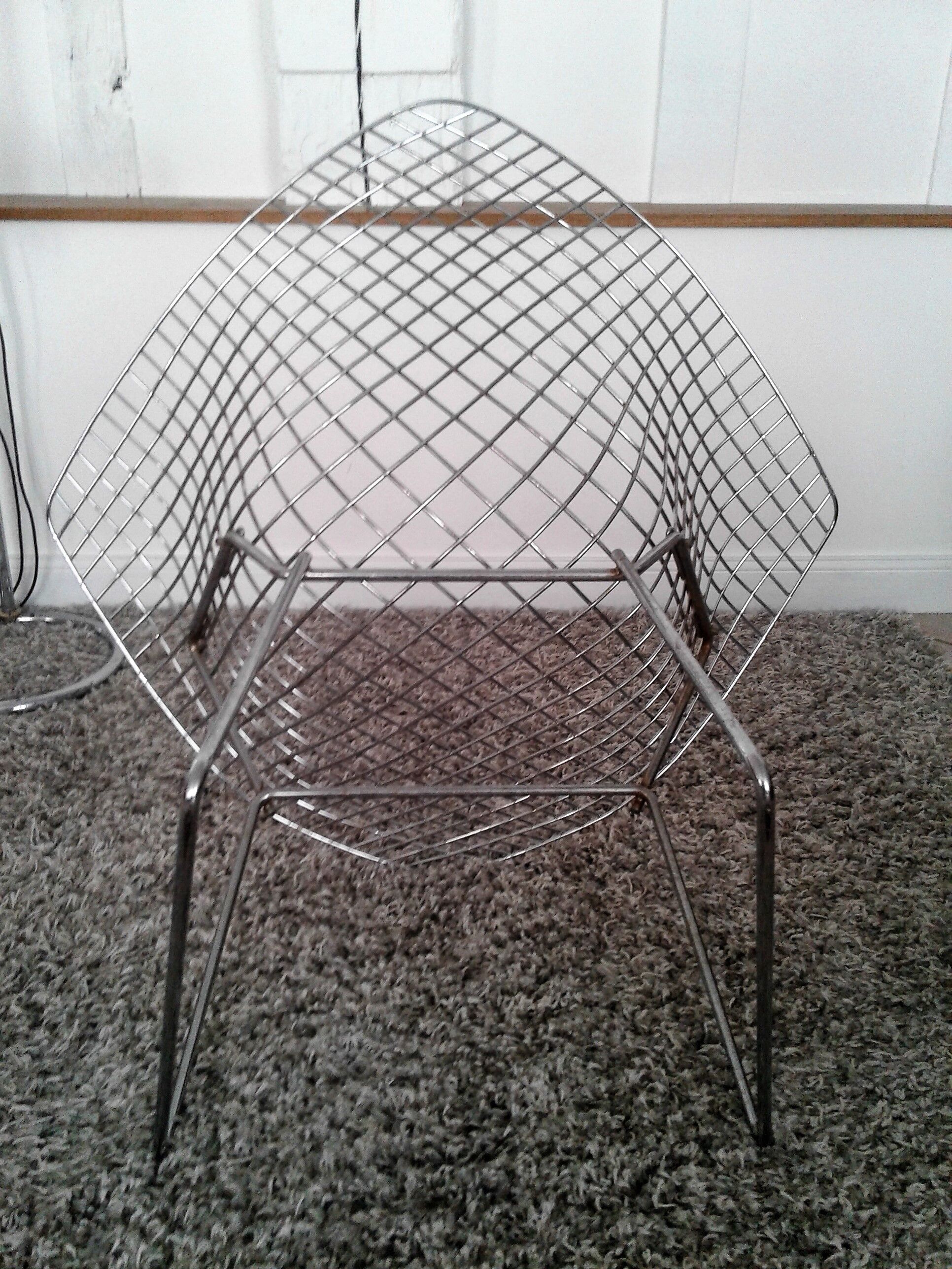Diamond design chromed metal Chair Harry Bertoia Knoll early 1970s edition