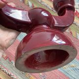 Burgundy enameled ceramic candlestick / candelabra signed CS