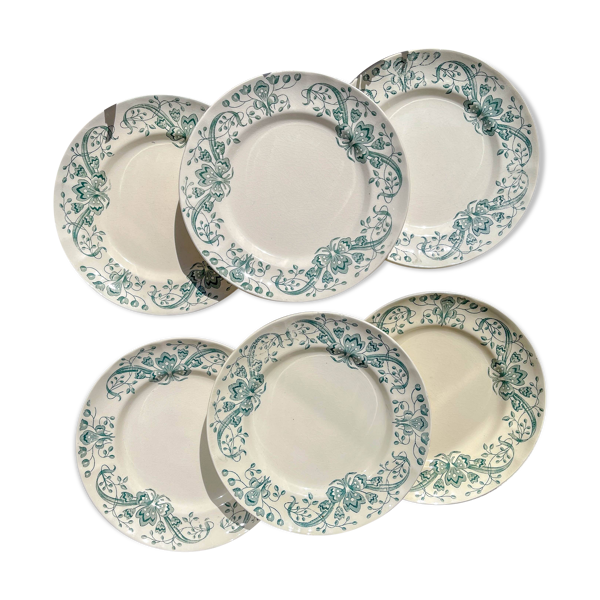 Lot de 6 Petites Assiettes Anciennes Terre de Fer ''Figuig'' – Longchamp XIXe