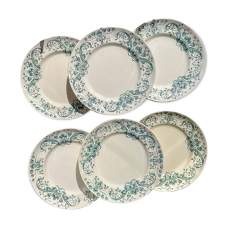 Lot de 6 Petites Assiettes Anciennes Terre de Fer "Figuig" – Longchamp XIXe