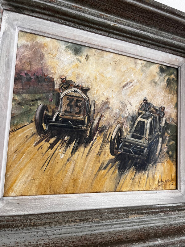Tableau Grand Prix, course automobile, Paulette Bardy, années 40