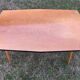 Table basse vintage en hêtre blond, plateau rectangulaire 120 x 50 cm, pieds fuselés