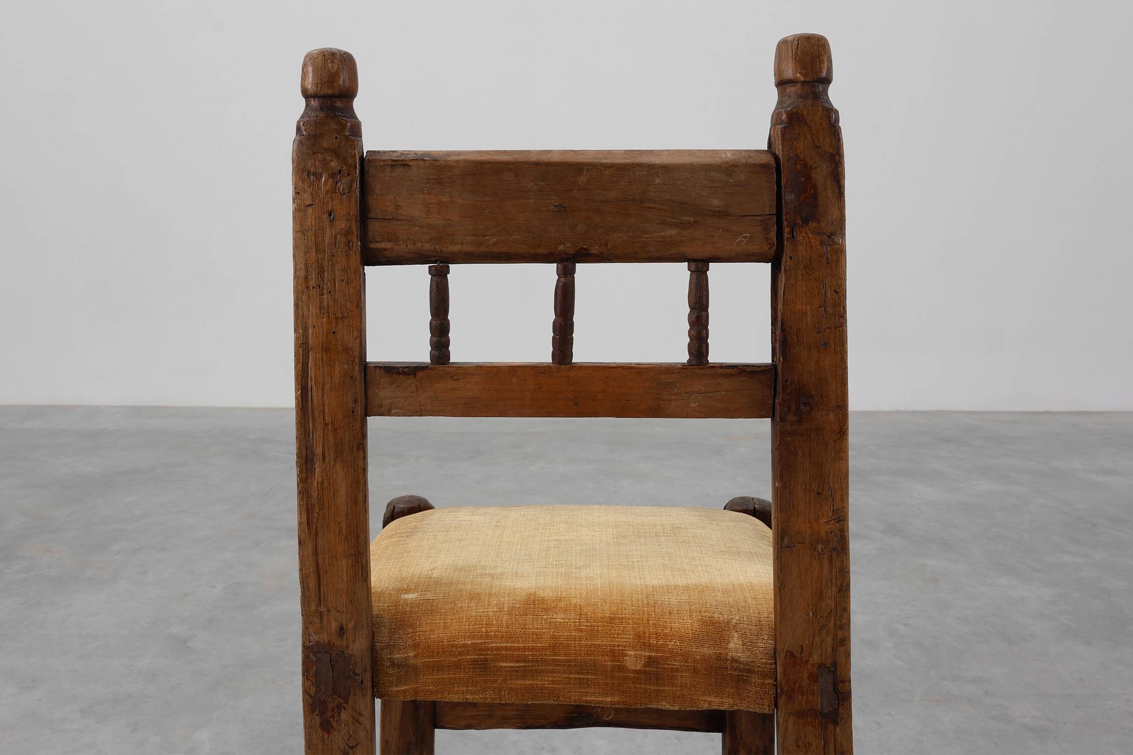 19th Century Spanish Hand-Carved oak Side Chair with Velour Seat