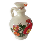 Vintage Handmade Folk Art Ceramic Pitcher  Hand-Painted Rooster