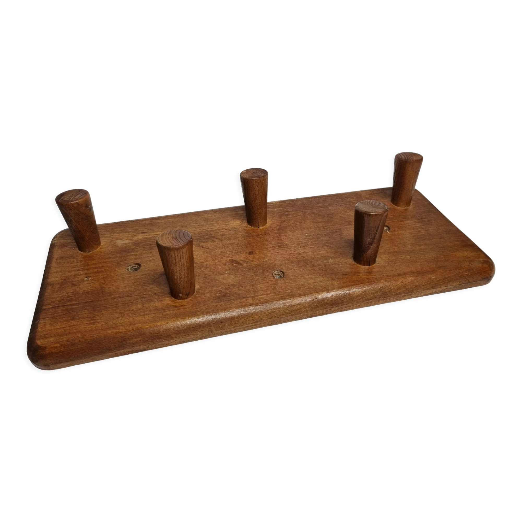 Coat rack with five hooks in natural wood, design, 60s, 50 cm