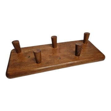 Portemanteau à cinq patères en bois naturel, design, années 60, 50 cm