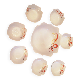 service of 7 fruit or ice cream bowls and its dish