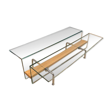 Table basse design des années 1970, alliant transparence et légèreté visuel