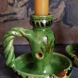 Duo of vintage potter's ceramic candle holders Regional Folk Art