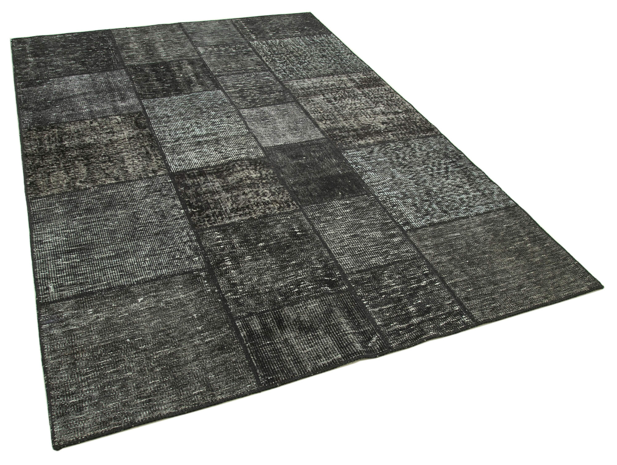 Hand-Knotted Oriental Overdyed 171 cm x 246 cm Black Patchwork Carpet