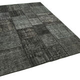 Hand-Knotted Oriental Overdyed 171 cm x 246 cm Black Patchwork Carpet