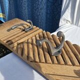 Wooden wall coat rack with 9 double cast iron hooks