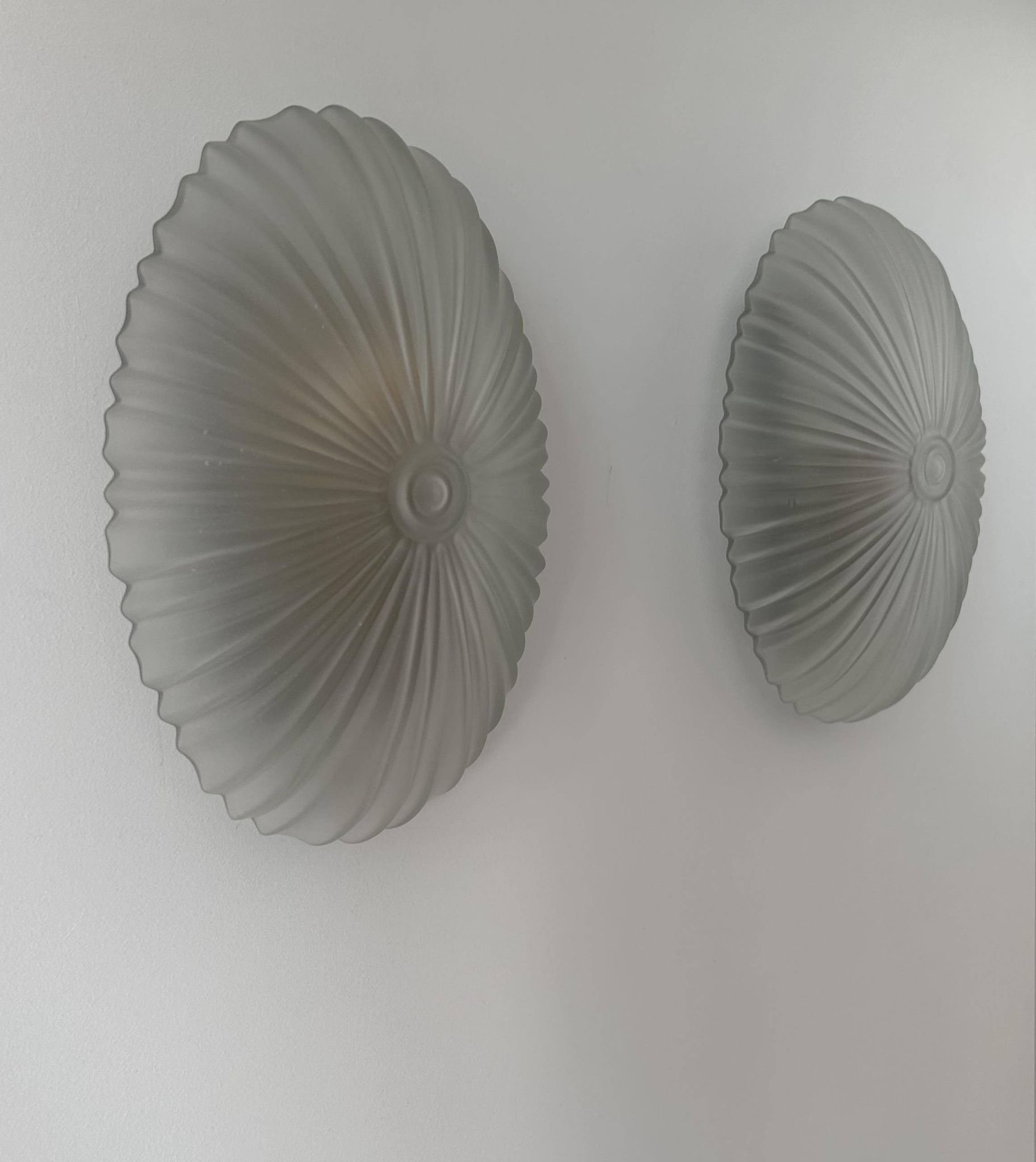 Pair of vintage sandblasted glass wall lights, France 1970s