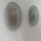 Pair of vintage sandblasted glass wall lights, France 1970s