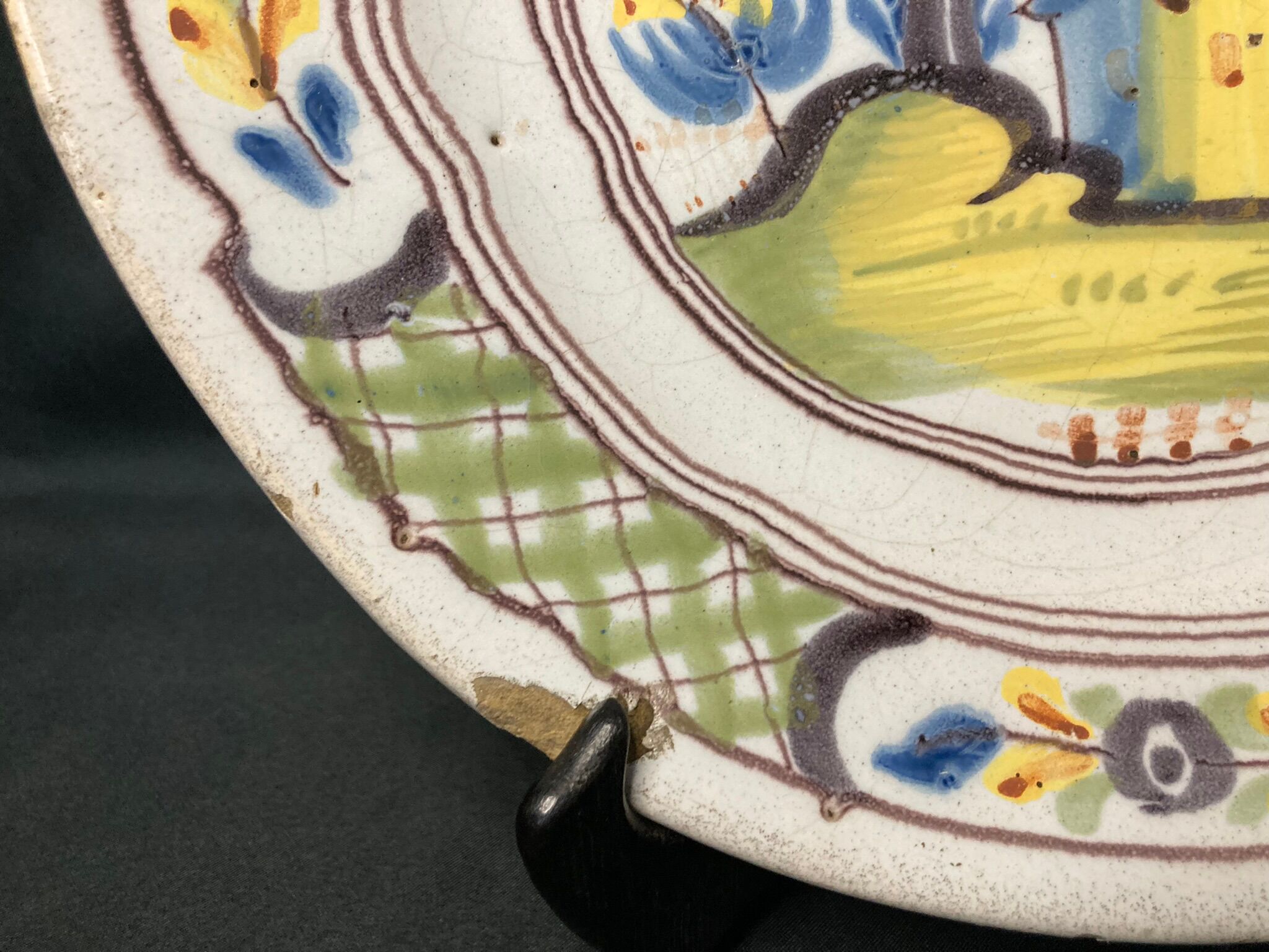 Nevers, earthenware dish willow decoration and eighteenth century pagodas