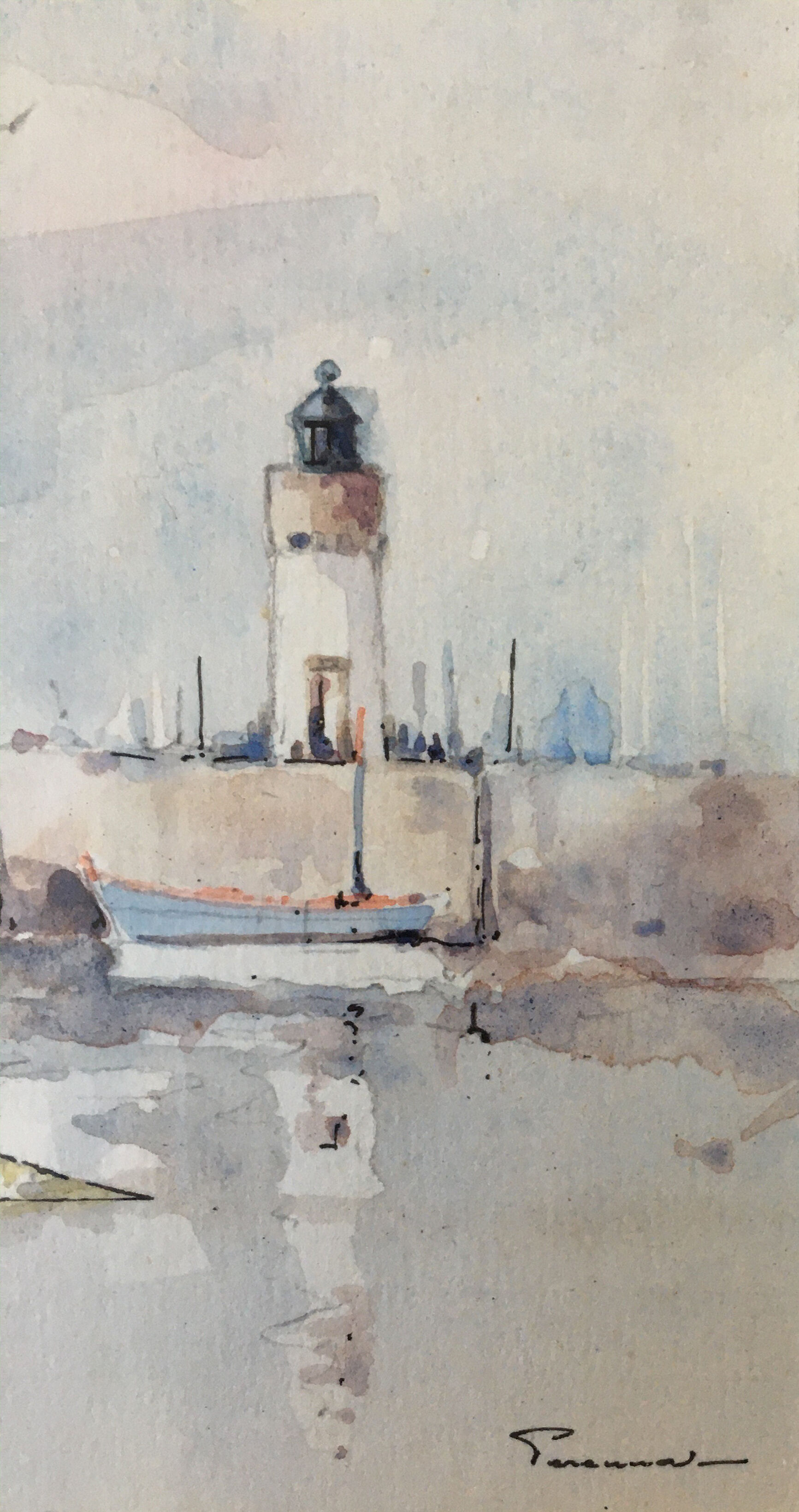 Beautiful Painting Watercolor Port Haliguen Quiberon signed