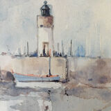 Beautiful Painting Watercolor Port Haliguen Quiberon signed