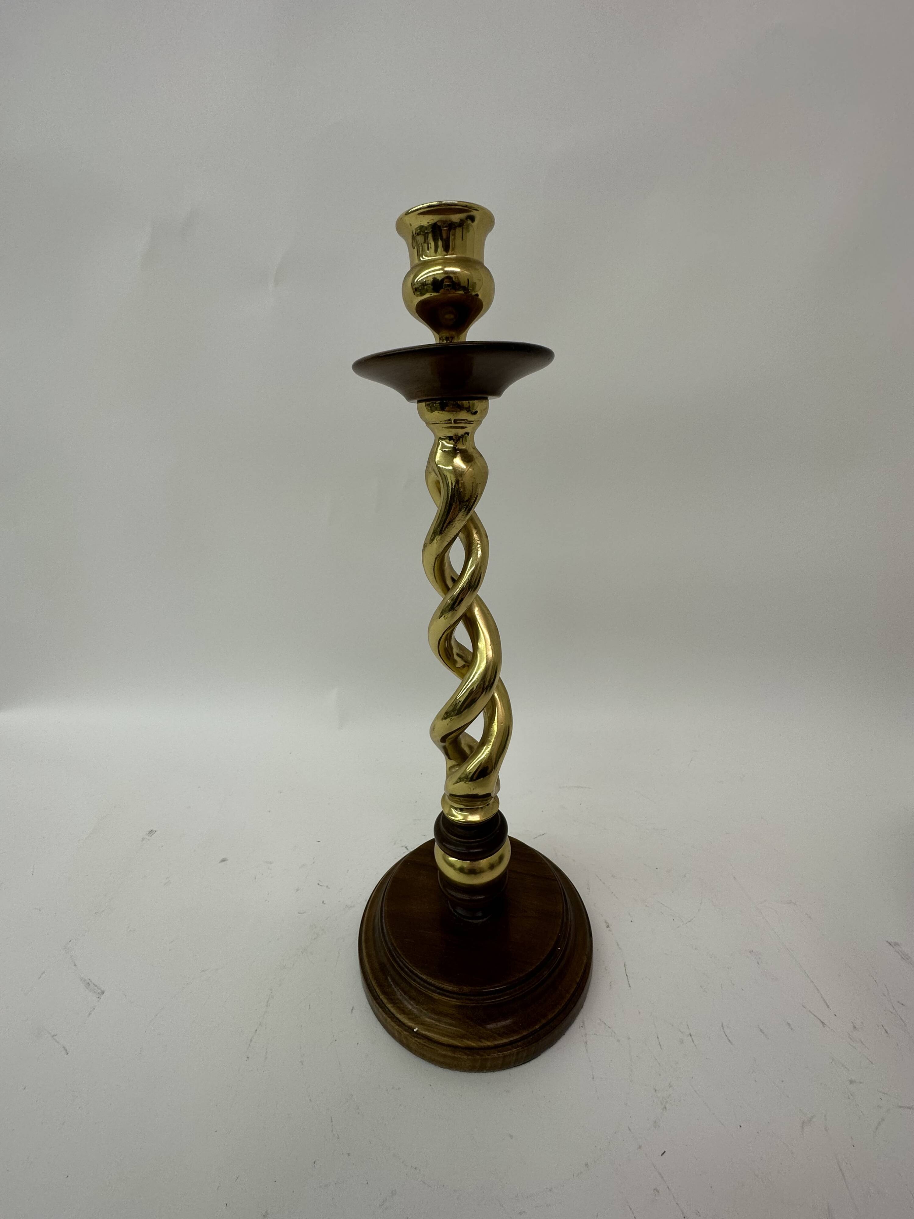 Large antique brass candle stick with wooden details , 1930’s