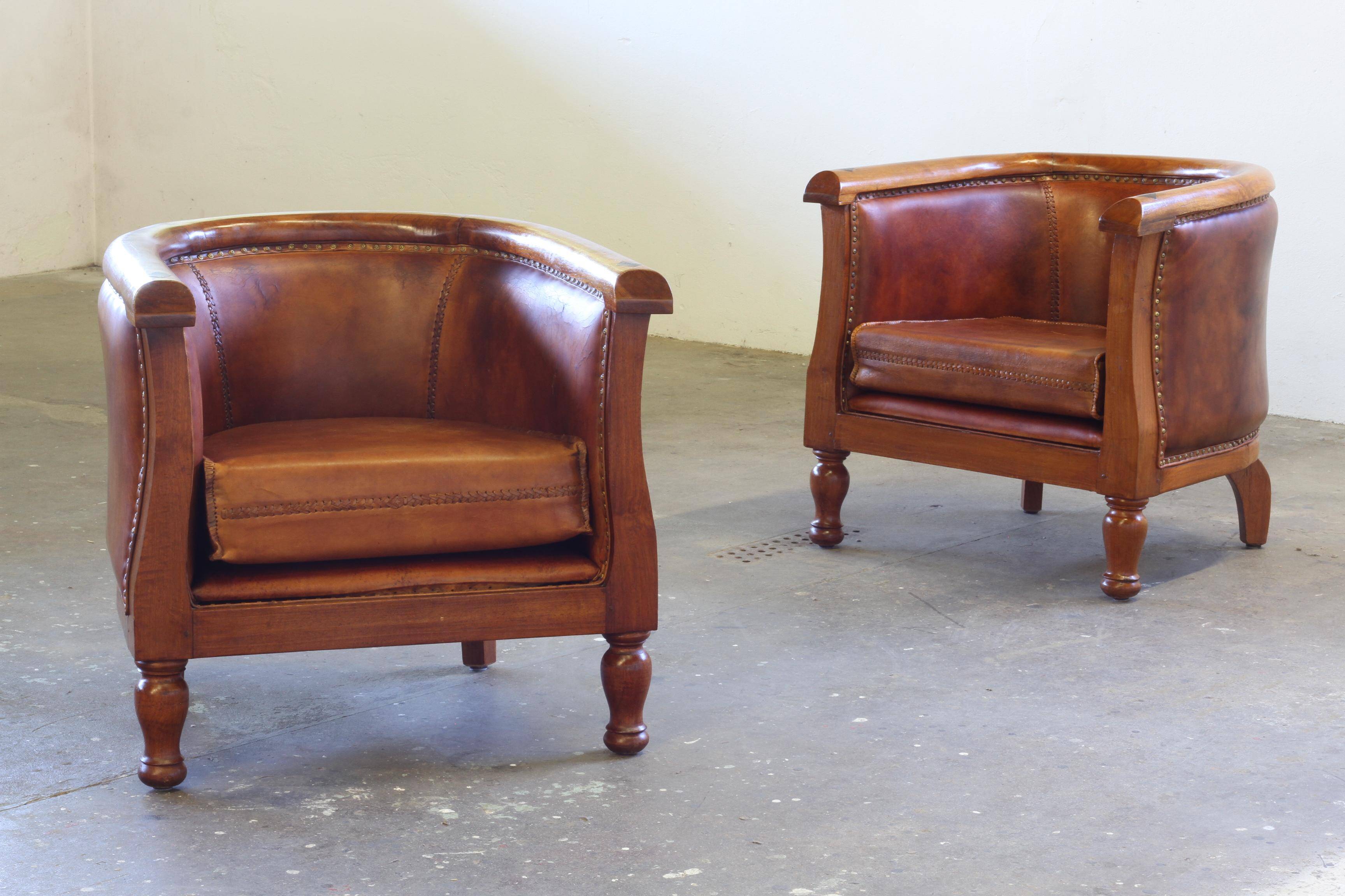Vintage pair of 20th century Danish Leather Chairs, ca. 1930s