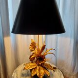 Large lamp, bouquet of vintage anemone flowers, gold metal, Hans Kogl