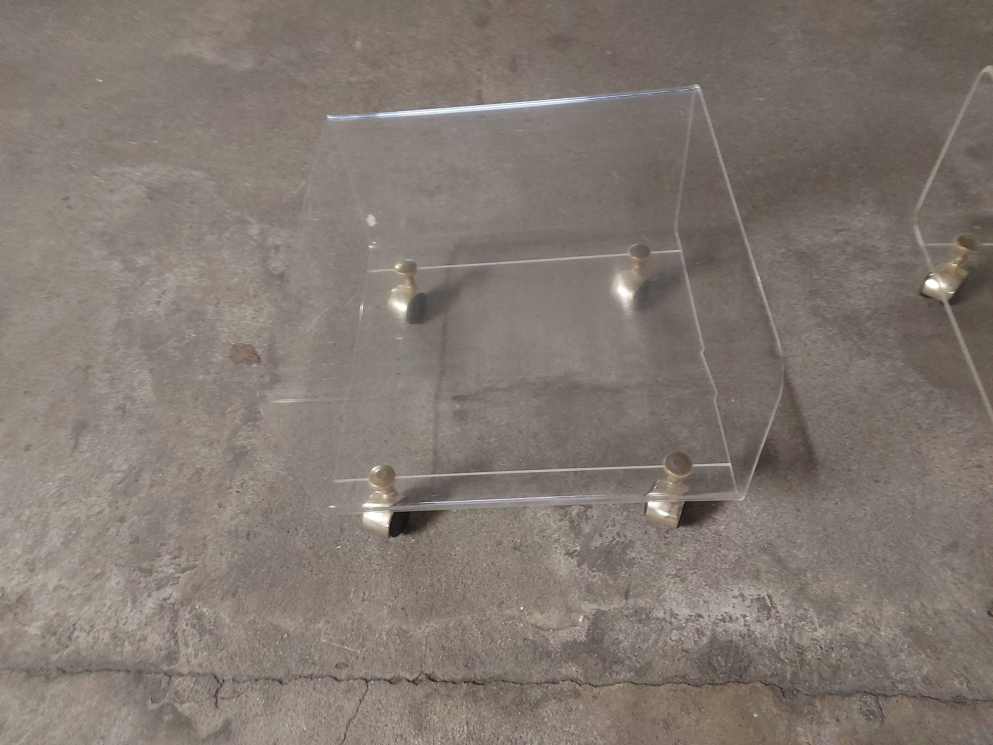 Set of two bedside tables, plexi sofa end, David Lange