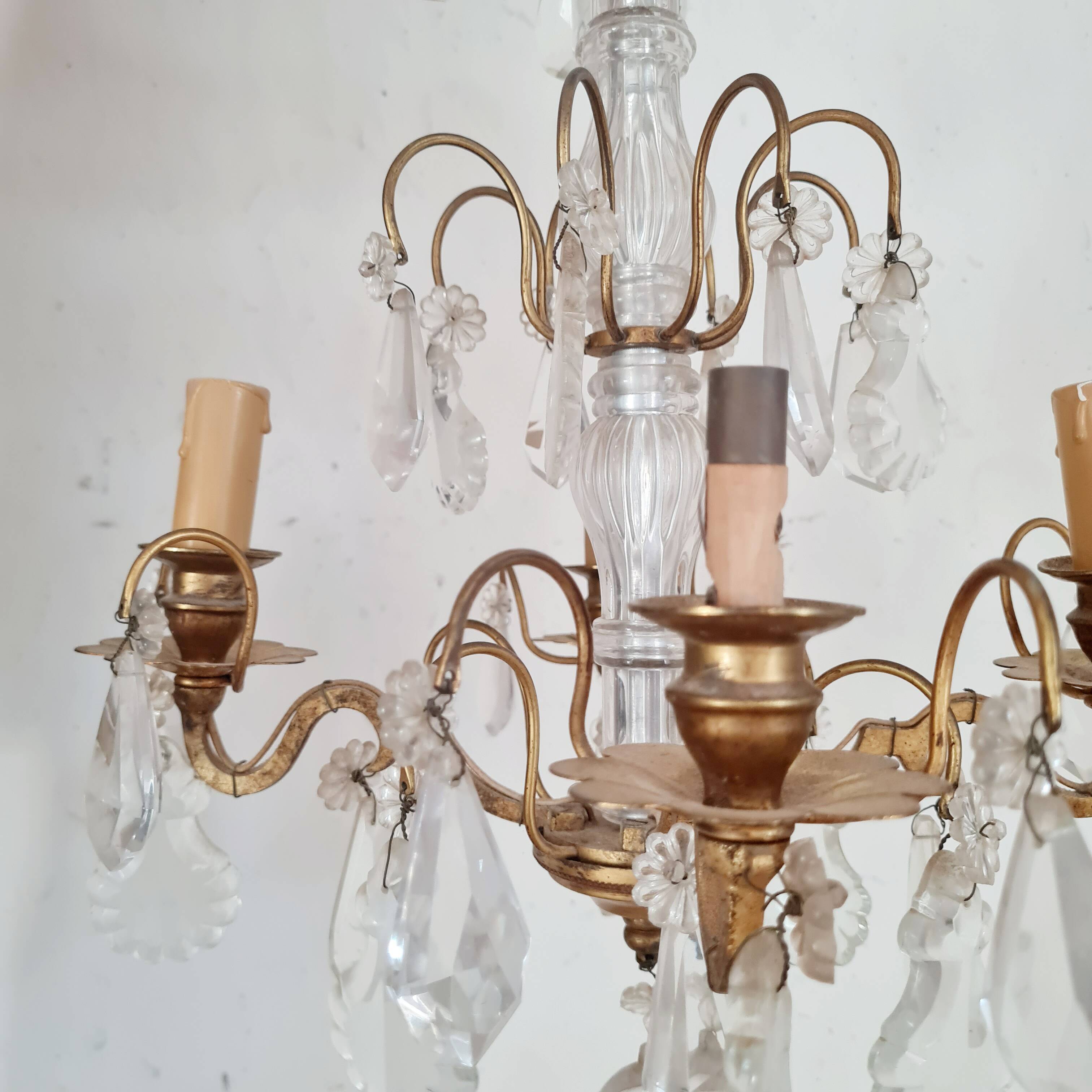 Chandelier with glass flower pendants from the beginning of the last century