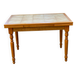 Extendable wooden kitchen table in solid wood and tiles