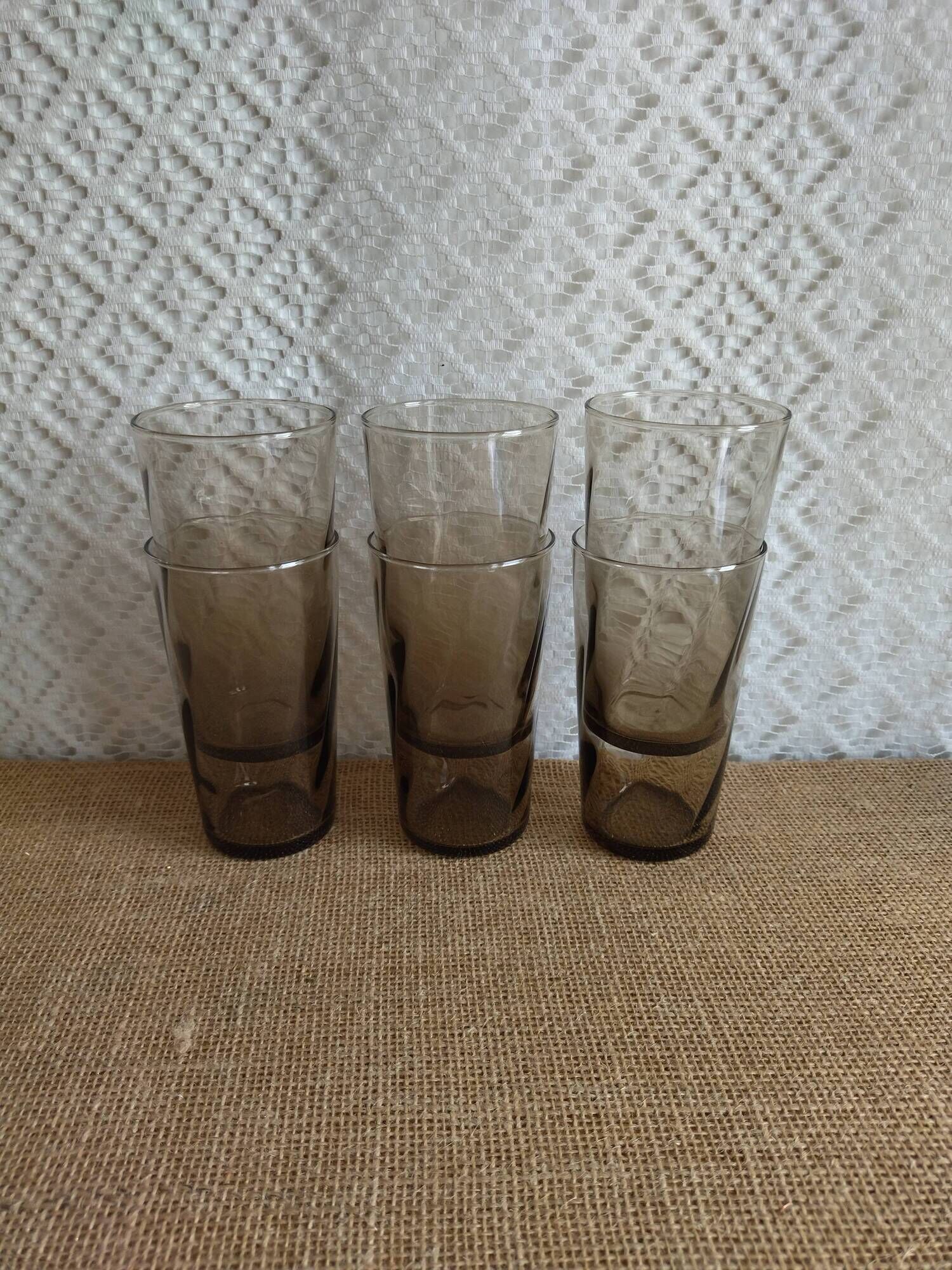 Set of 6 large vintage 70s smoked glasses