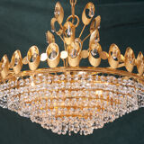 Lustre Hollywood Regency style en laiton et cristal de Palwa