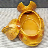 Ancienne soupière poisson jaune faïence sarreguemines france barbotine
