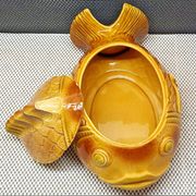 Old tureen yellow fish earthenware Sarreguemines France Slip