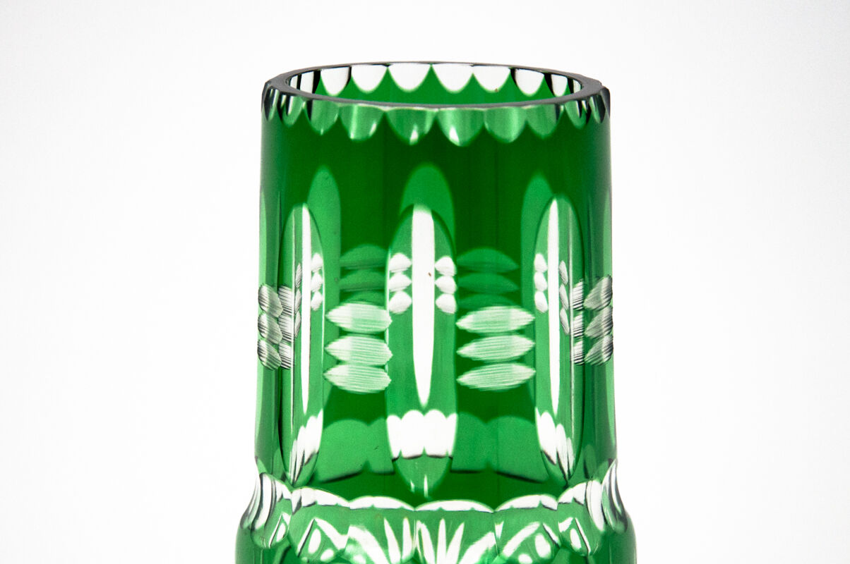 Green crystal vase, Poland, 1960s