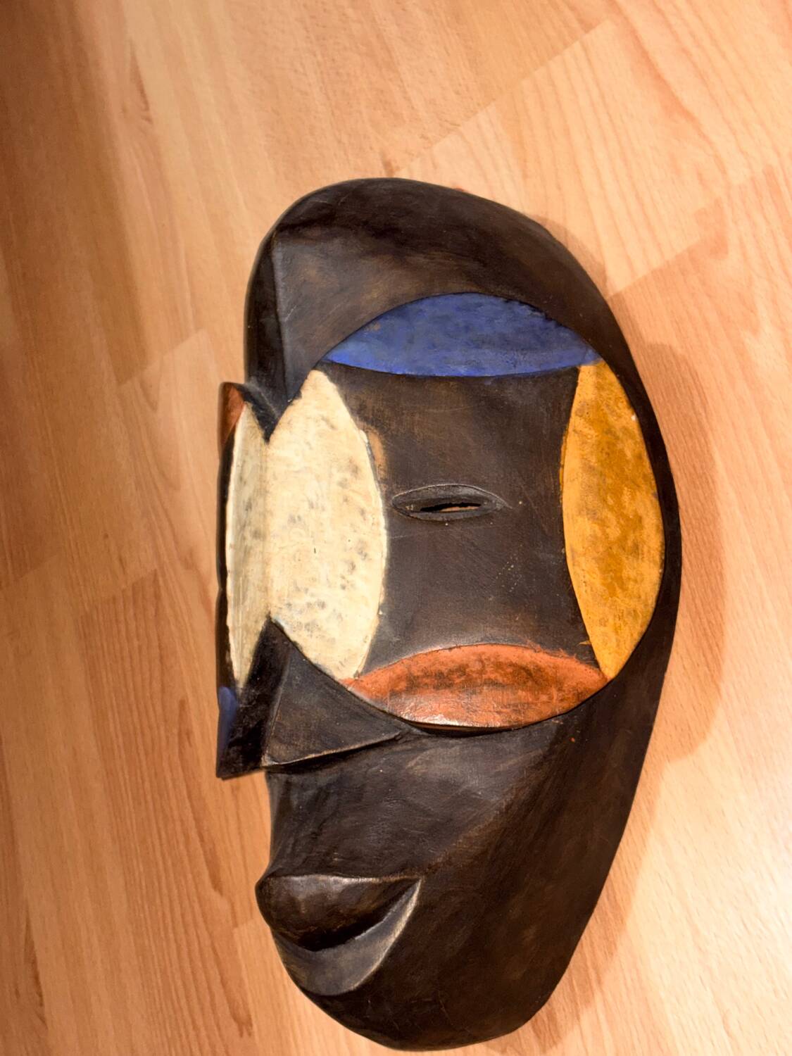 Vintage Hand-Carved African Wooden Mask - Geometric Tribal Wall Decor
