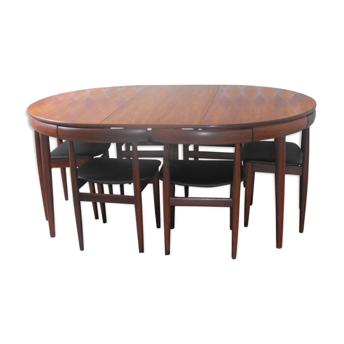 Hans Olsen table and 6 chairs teak, Publisher frem Rojle Denmark 60 years