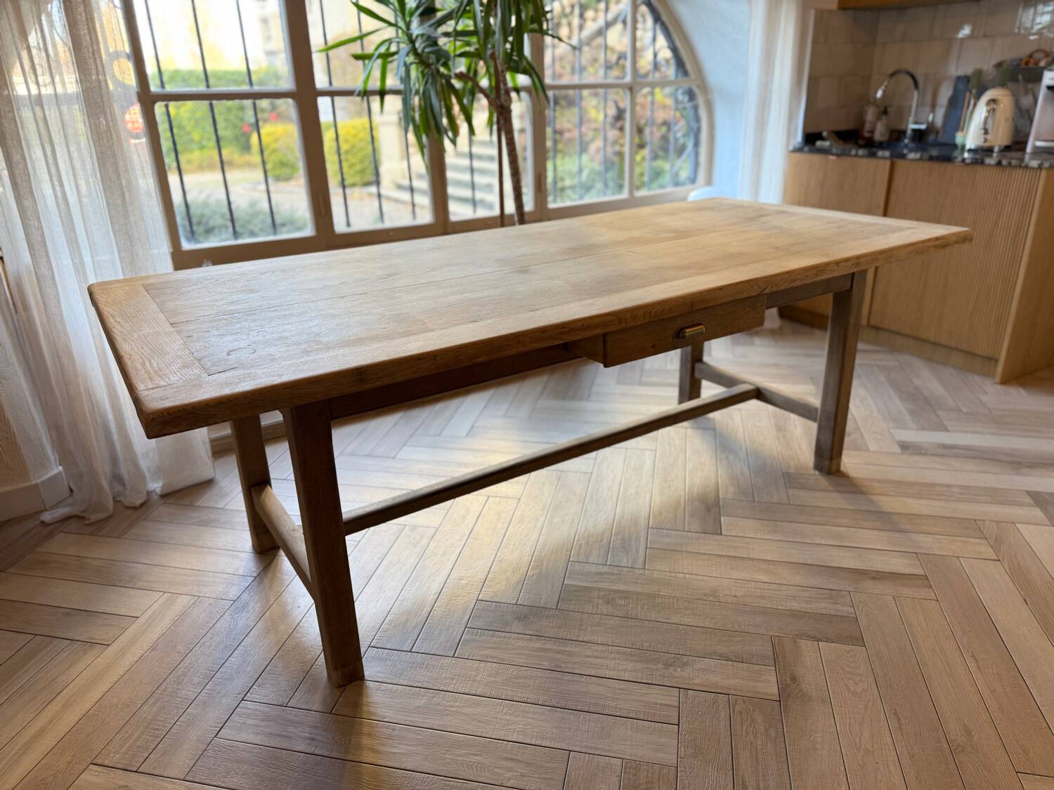 Solid wood farmhouse table with 2 extensions